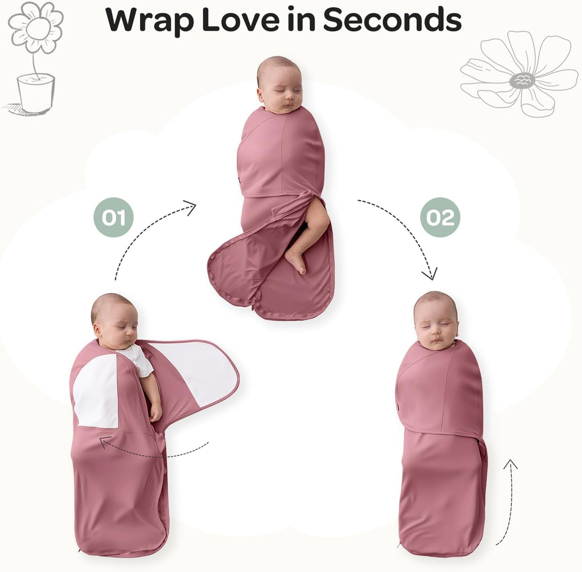 Momcozy Swaddles for Newborns, Quiet Fastener Swaddle for Infant 0-3 Months