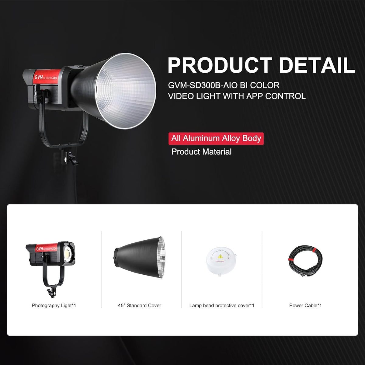 GVM 300W LED Video Light, 221950lux/1m, AIO SD300B Photography Lighting Kit with APP Control, 2700K-6800K Studio Light Continuous Lighting Kit for YouTube,Film,12 Scene Effects