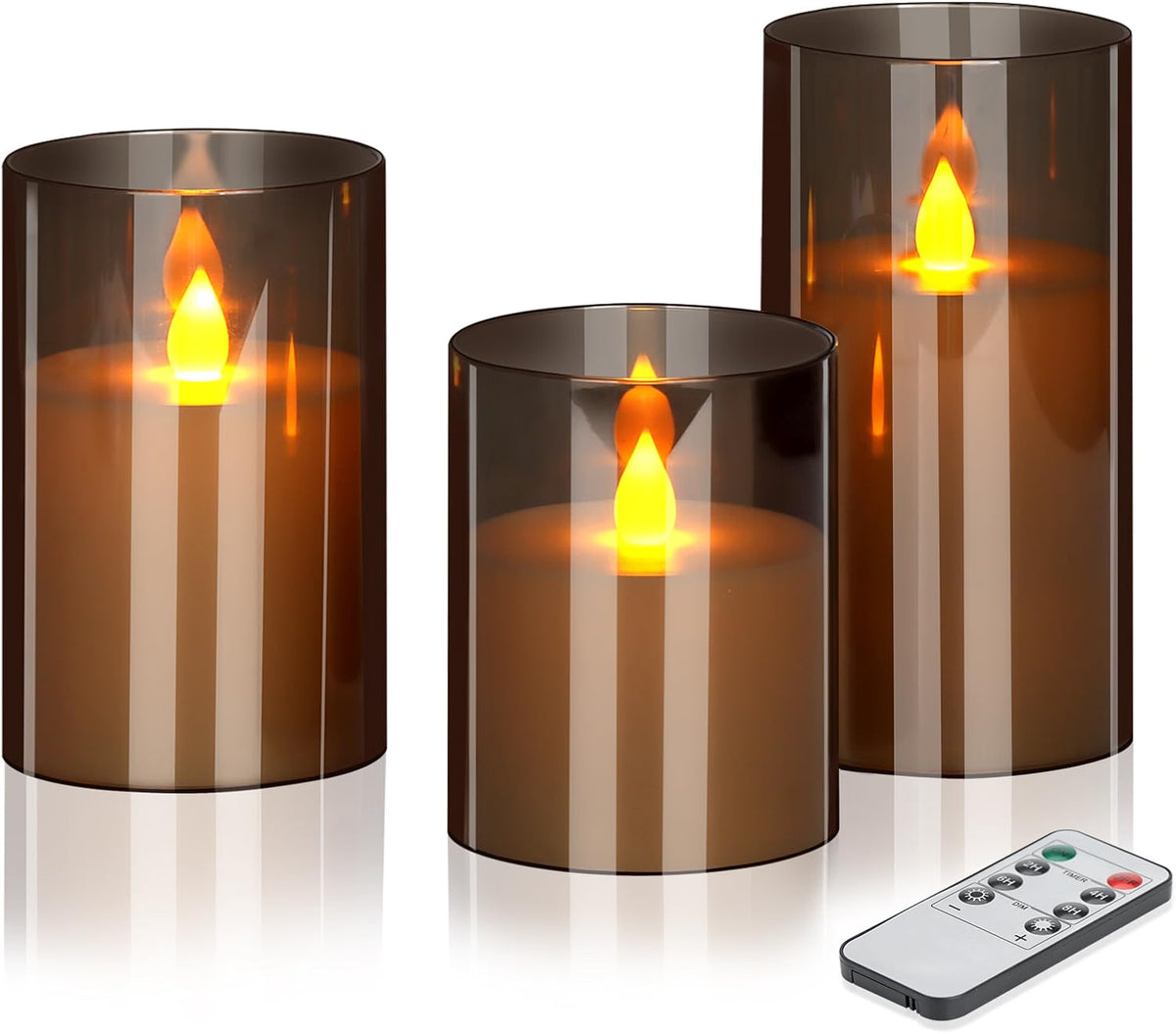 wemarry Flameless Candles, Acrylic Pillars, 3-Pack with Remote
