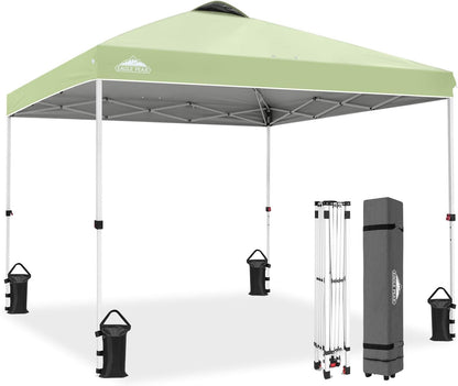 EAGLE PEAK 10x10 Pop Up Canopy Tent, Easy Setup Outdoor Canopy with Vented 150D Silver-Coated Top, Steel Frame, UPF 50+ Sun Protection & Weight Bags, Smoke Green