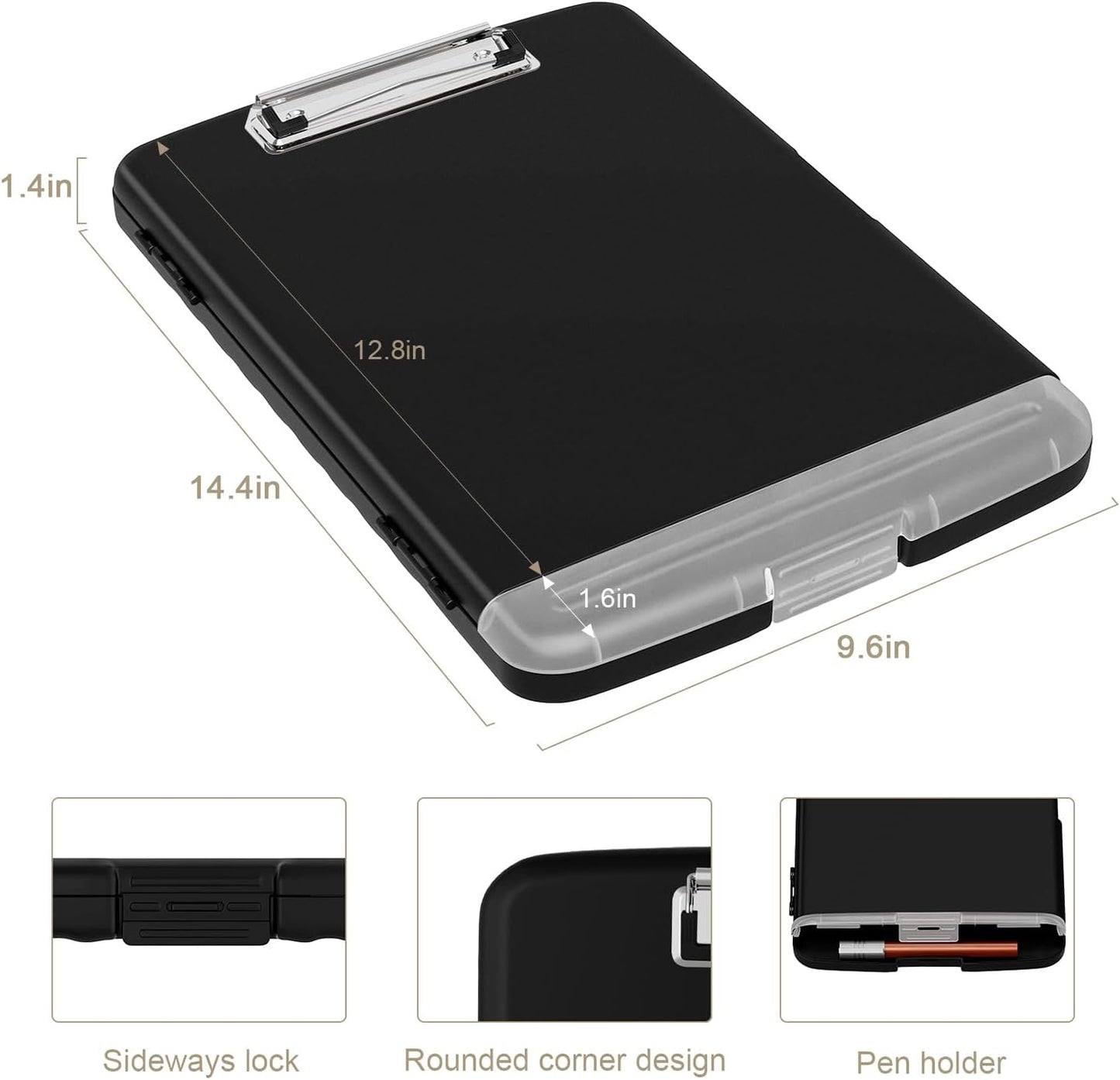 Piasoenc Clipboard with Storage, 8.5 x 11 Inch Clip Board with Pen Holder, Black