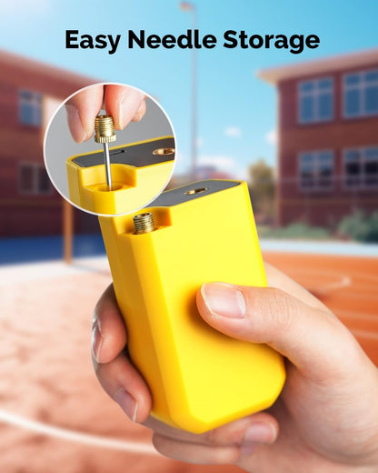 HYVOHEX Portable Electric Ball Pump with Needle, Rechargeable Sports Ball Inflator with Digital LED Display, Preset Auto-Stop Pressure, USB-C, Yellow