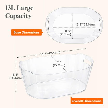 Lifewit 13L Plastic Ice Bucket for Parties, 2-Pack BPA-Free PET Beverage Tub with Comfortable Handles, Shatterproof Drink Cooler for Champagne, Cocktails, Mimosa & Soda Bar