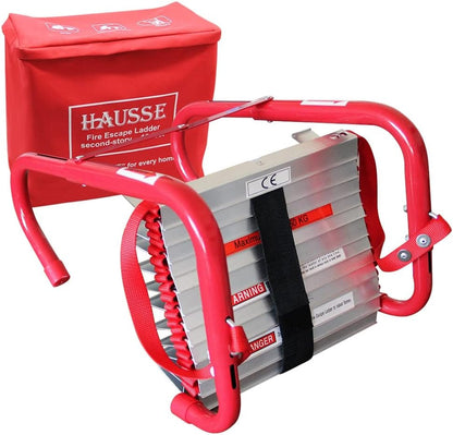 Hausse Retractable 2-Story Fire Escape Ladder | 13-Foot Aluminum Emergency Window Ladder, 12-Step Slip-Resistant Rungs, 1000 lb Capacity