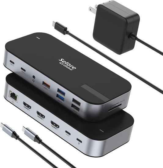 Selore 3 HDMI Docking Station with Charging, Triple Display Docking Station | Laptop Docking Station 3 Monitor,Triple Monitor Docking Station,Triple 4K...