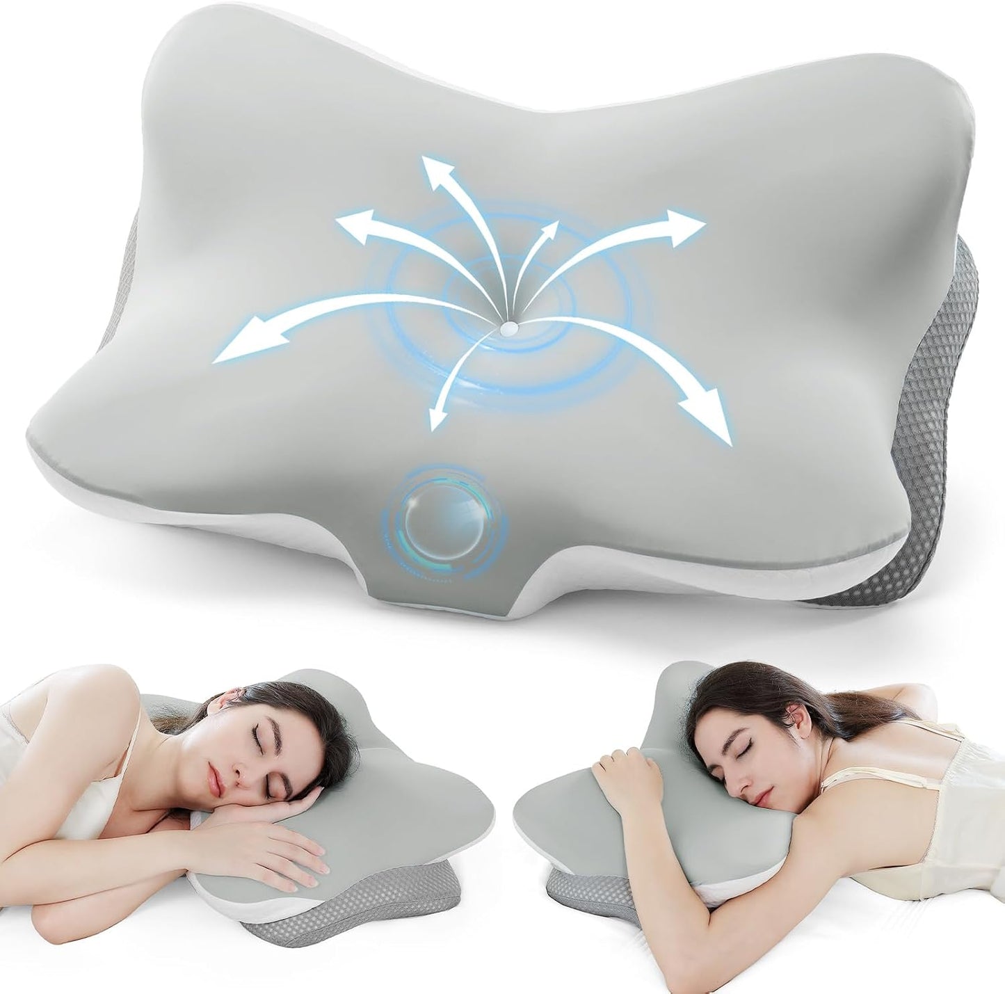 Ergonomic Memory Foam Cervical Pillow for Neck Pain Relief Contour Design,Odorless Orthopedic Pillows for Shoulder Support with Dual Heights, for Side Back Stomach Sleepers, Grey