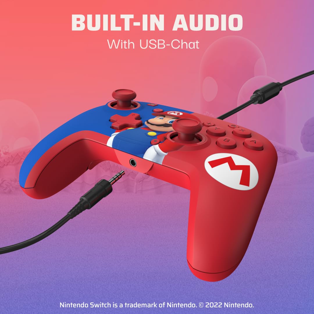 PDP Gaming Bundle Kit: AIRLITE Wired Headset with Mic + REMATCH Wired Pro Controller, Officially Licensed Nintendo Switch/Lite/OLED, Super Mario Dash (Red & Blue)
