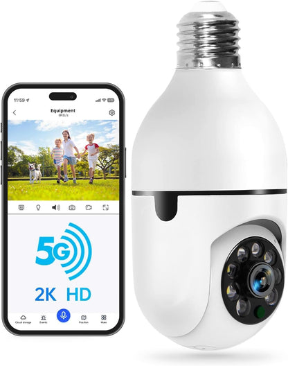WESECUU Light Bulb Security Camera, 2K Dual-Band Wi-Fi Outdoor Camera with 360° Motion Detection, Two-Way Audio, Color Night Vision, Human Detection, Alexa Compatible