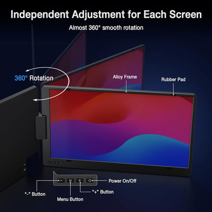 KYY Extensor de pantalla para laptop de 15.6", Monitor portátil FHD IPS de 1080P, un solo cable USB-C, triple monitor, pantalla dual de viaje para laptops de 12"-17", rotación de 360° y soporte, X90D (Requiere controlador)