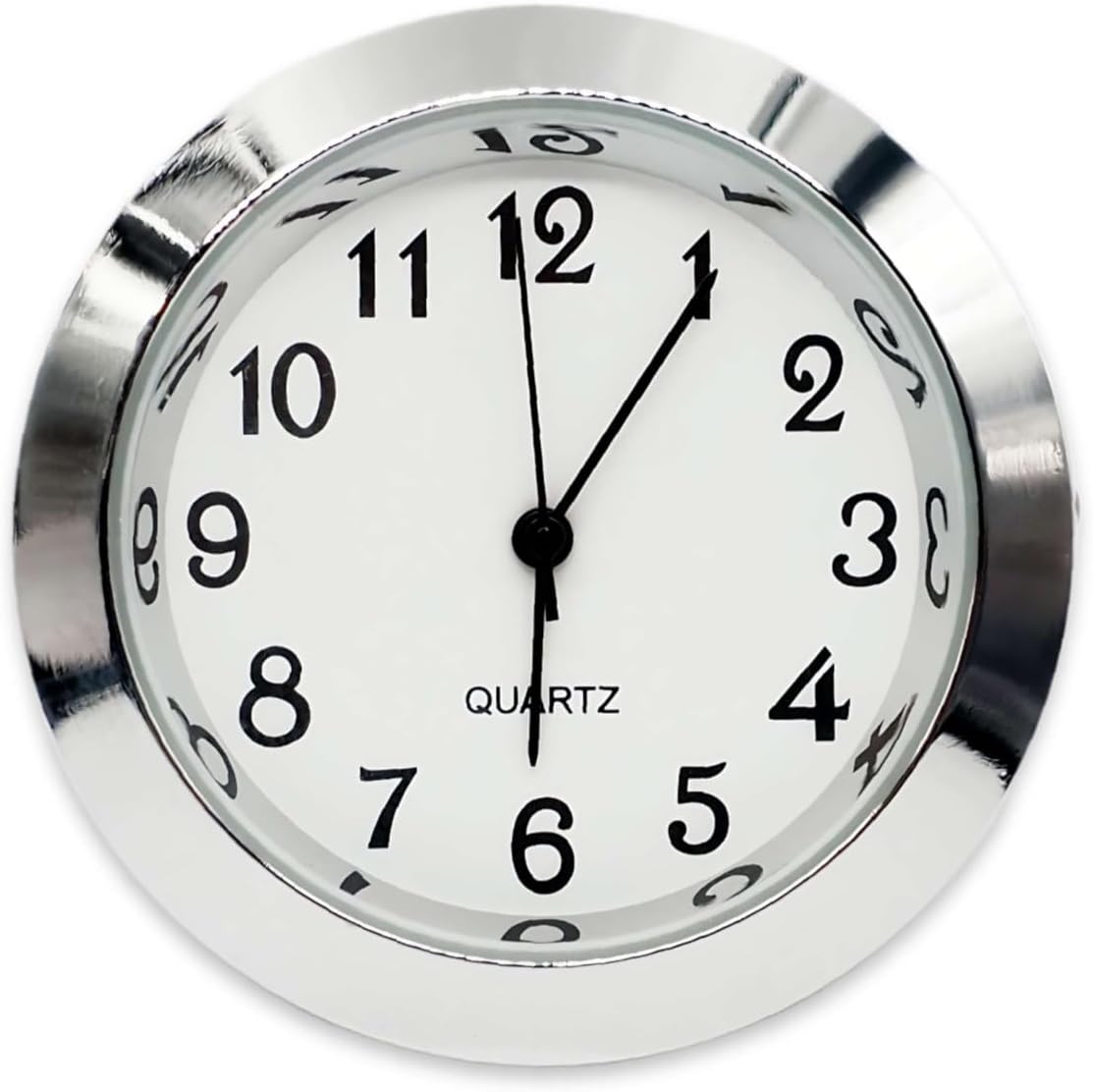 Insert Clock Movement Quartz Fit up 1 7/16" Silver W/White Dial swa37