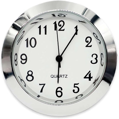 Insert Clock Movement Quartz Fit up 1 7/16" Silver W/White Dial swa37