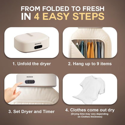 MOJOCO Portable Clothes Dryer - 600w Compact Dryer for Apartment, Travel