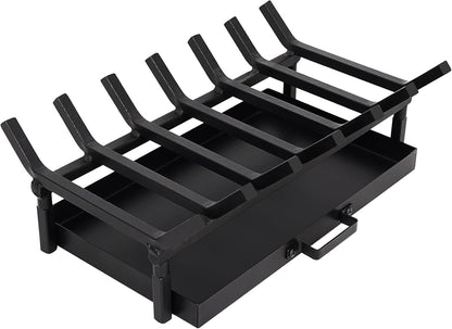 Fireplace Grate with Ash Pan & Log Holder, 20 inch Heavy-Duty Cast Iron,Fireplace Log Holder for Ash Catching, Log Holding,Fire Pit,Wood Burning Stove,Indoor Outdoor