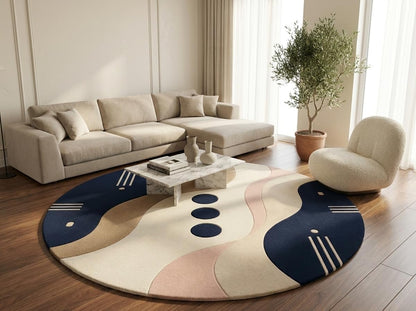 Hand Tufted Wool Area Rug 5x8 Ft Rectangular, Modern Abstract Wave Design Carpet, Navy Blue Grey & Ivory Contemporary Handmade Floor Rug for Living Room & Office
