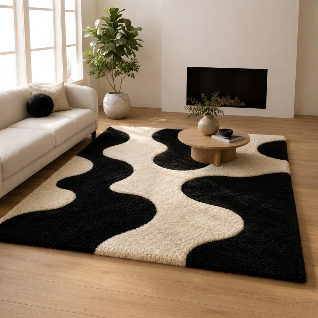 Hand-Tufted Wool Area Rug - Teal & WhiteBox Designed Abstract Pattern Carpet for Bedroom, Living Room, Dining Room, Hallway & Entryway Décor 12'x15'
