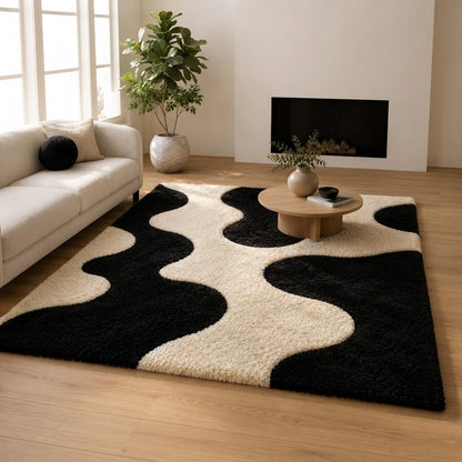 Hand-Tufted Wool Area Rug - Teal & WhiteBox Designed Abstract Pattern Carpet for Bedroom, Living Room, Dining Room, Hallway & Entryway Décor 12'x15'