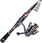 PLUSINNO Bronze Warrior Fishing Rod and Reel Combo, 5.91FT IM6 Carbon Fiber Telescopic Fishing Rod with 12+1 Bearing Spinning Reel, Travel Freshwater Fishing Gear