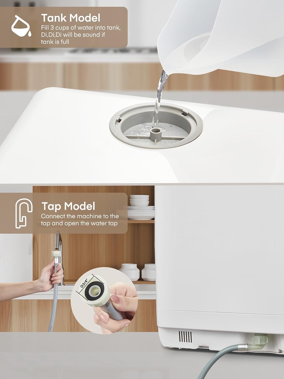 Countertop Dishwasher with Delay Start, 5+1 Wash Programs No Installation Needed, 360° Dual Spray, 167° High-Temp Wash, 5L Built-in Tank