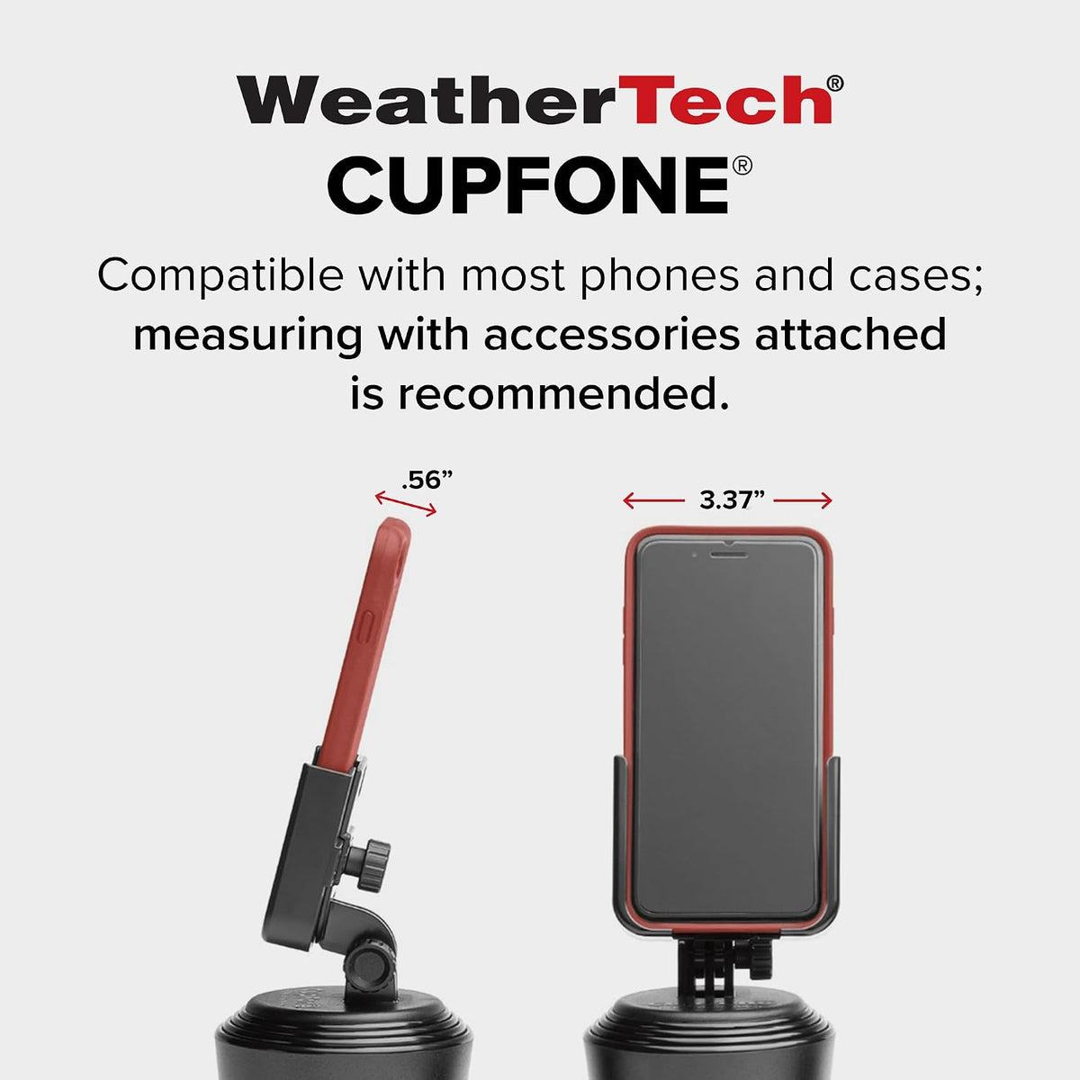 WeatherTech CupFone, Universal Cup Holder Phone Mount for Cars – Adjustable & Secure Fit with Open Access for Charging – Compatible with iPhone, Android - Black