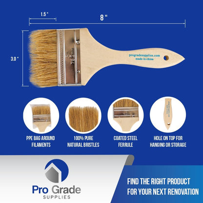 Pro Grade 3" Chip Brushes, Disposable Paint Brushes, for Epoxy, 96 Pack Natural bristle, wood handle | Bulk Pack | For Resin & Deck Coatings | Cabinets, Furniture, Fences
