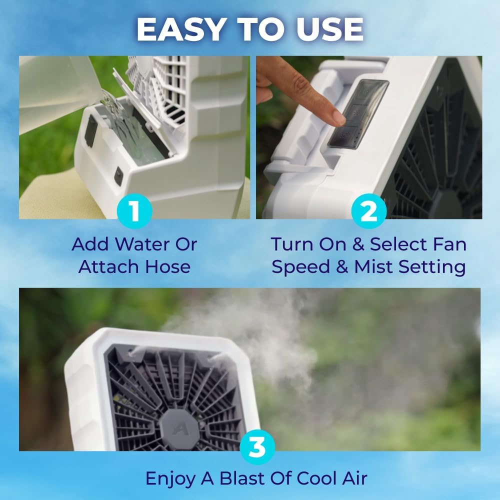 Arctic Air Outdoor Evaporative Cooler, Portable & Ultra-Quiet Air Cooler with 4 Fan Speeds, USB Rechargeable, 6-Hour Battery Life, Great for the Beach, Pool, Deck, Garden & More,White