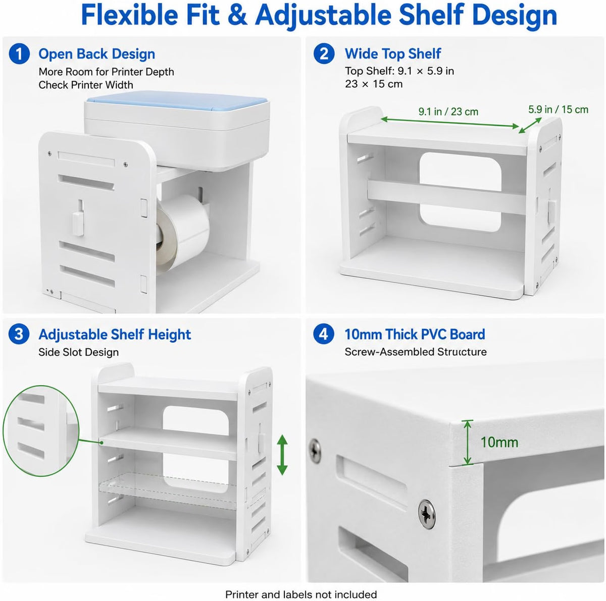 HyperionFlo Essentials 3-in-1 Thermal Label Holder Stand for 4 x 6 Labels, Roll & Fan-Fold Label Organizer, White PVC