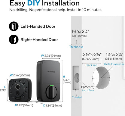 ULTRALOQ Bolt Fingerprint WiFi Smart Lock with Door Sensor, Remote Access