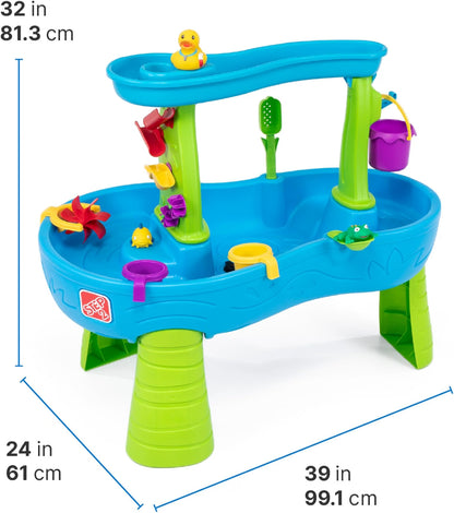 Step2 Rain Showers Splash Pond Toddler Water Table, Outdoor Kids Water Sensory Table with 13-Piece Water Toy Accessories, STEM Water Play, Ages 18+ Months, Blue & Green