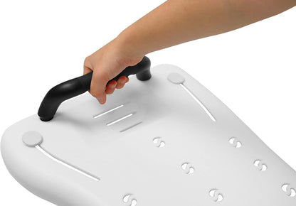 Pepe Mobility Bath Board with Handle for Adults, Bathtub Transfer Bench Fits Most Tubs, 4 Adjustable Non-Slip Legs, Drainage Holes, Helps Sitting and Standing Safely, Model 2, White Plastic