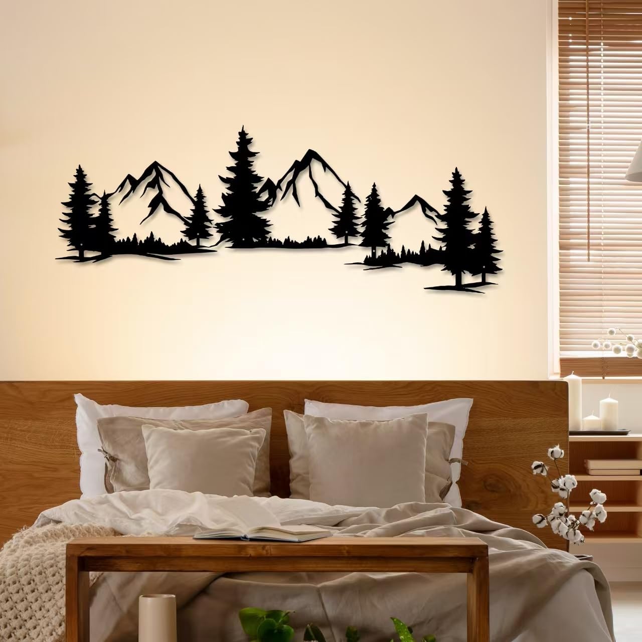 Xedatric Mountain Forest Metal Wall Art 15x44 Inch Nature Landscape Decor Large horizontal evergreen trees wall art for living room. Housewarming gift for nature lovers. Indoor decor.