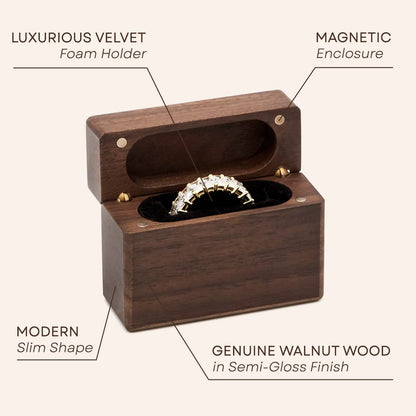 MUUJEE Slim Secret Wood Ring Box, Engraved Walnut Ring Holder for Engagement Proposal, Wedding Ceremony & Ring Bearer Gift, Rustic Brown