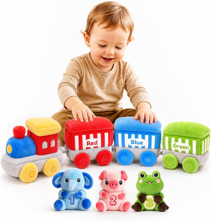 SAIMAND Soft Plush Animal Train Sensory Playset, 12-18 Months