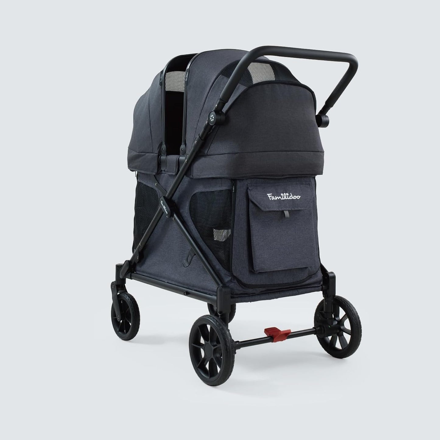 Familidoo Q2 Multi-Use 2 Seat Kids Wagon Stroller, Foldable Lightweight All-Terrain Stroller Wagon for Kids & Pets, Magnetic Safety Harness, Rain Cover, Charcoal Gray