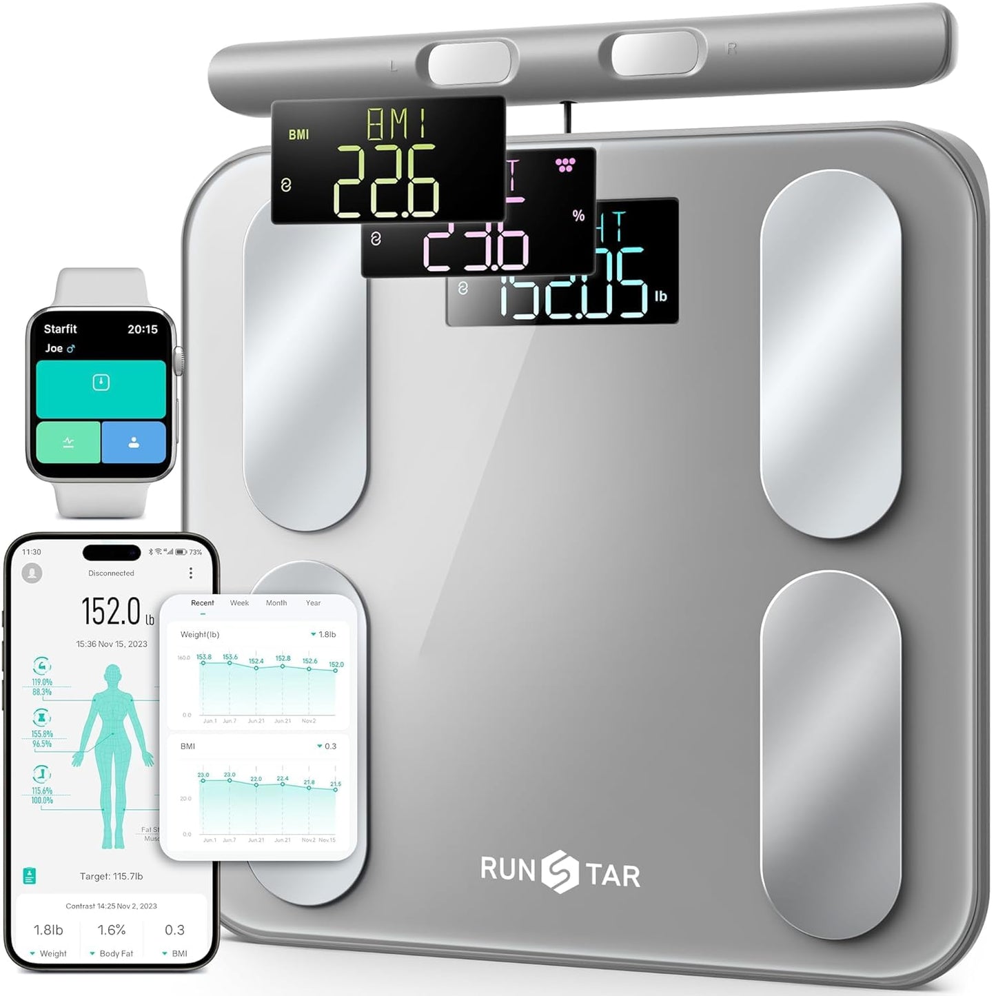 RunStar Smart Scale BMI Body Fat Muscle Mass, 400 lb