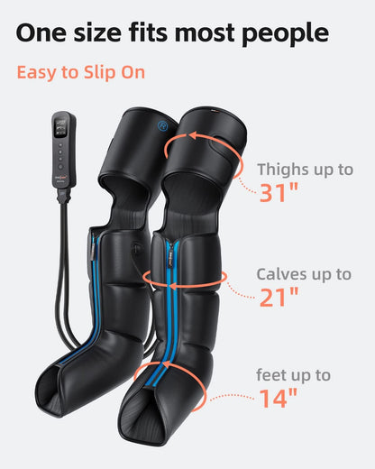 SHINE WELL Air Compression Leg Massager with Heat, Foot Calf & Thigh Compression Boots, 3 Massage Modes, 3 Intensity Levels, Sequential Compression Therapy, Auto Shut-Off