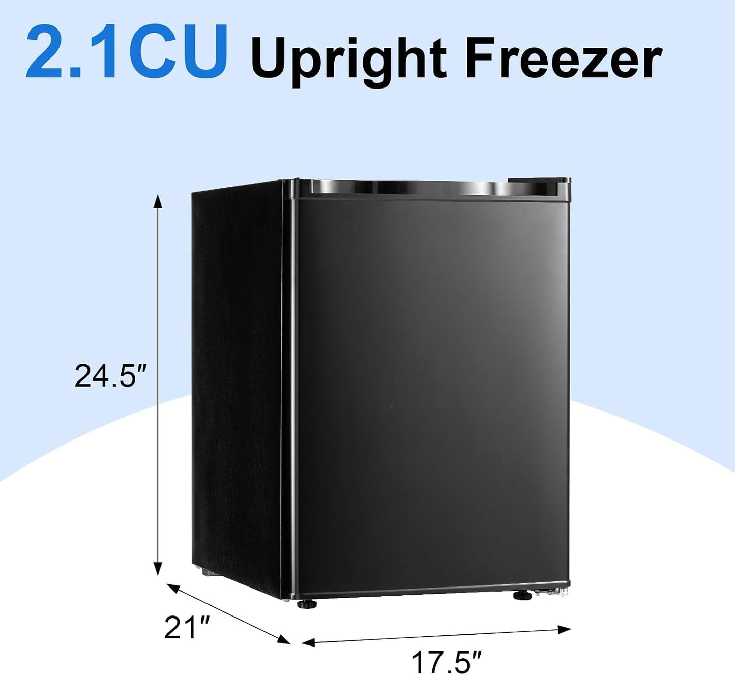 OGHLY 2.1 Cu Ft Upright Freezer, Small Mini Freezer with Removable Shelf Compact Standing Freezer with 7 Adjustable Temperature, Reversible Door, for Bedroom Office Apartment, Black