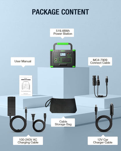 Portable Power Station 500W, 519.48Wh/140400mAh Solar Generator Backup Lithium Battery Pack Power Supply with 2 AC Outlets, PD 60W USB-C Power Bank for Outdoor RV Camping, Home Outage, Emergency