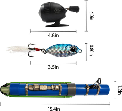 Tomotato Fishing Catapult Rod, 15" Portable Fishing Pole with Reel, 2 Latex Tubes, Metal Lure & Carry Bag, Complete Casting Kit for Saltwater & Freshwater Fishing