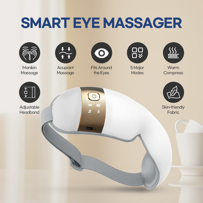 HuBDIC HubiCare Eye Massager with Heat, Vibration and Music, Portable Eye Massage Mask for Relaxation and Eye Comfort, White