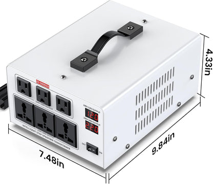 6000VA Step Up/Down Voltage Transformer Converter 110/120V to 220/240V Auto Input Recognition,3 US & 3 Universal Outlets, LCD Display,for Home Appliances,International Travel, Workshop, Power Tool