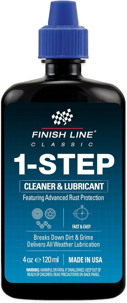 Finish Line 1-Step Cleaner & Lubricant, 4 fl oz, Bicycle Chain Cleaner & Lubricant for All Chain Types, Rust Protection & Smooth Drivetrain Maintenance