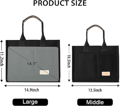 GASSDA Canvas Tote Bag for Women, Large Work Purse with Laptop Sleeve, Pockets, Zipper Closure & Adjustable Crossbody Strap, Black