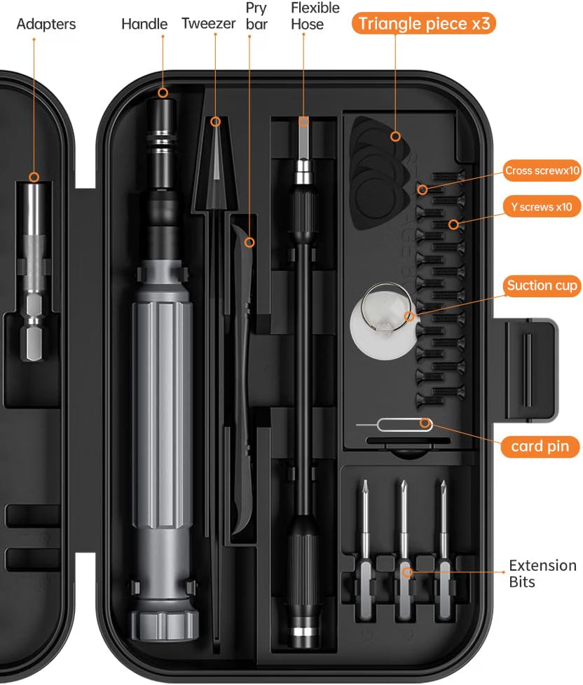 HyperionFlo Essentials 150-in-1 Precision Screwdriver Set, 120 Magnetic Bits & 30-Piece Tool Kit for Electronics, Computers, Phones, Watches, Cameras & Laptops, Black/Silver