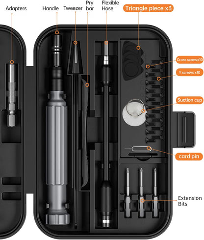 HyperionFlo Essentials 150-in-1 Precision Screwdriver Set, 120 Magnetic Bits & 30-Piece Tool Kit for Electronics, Computers, Phones, Watches, Cameras & Laptops, Black/Silver