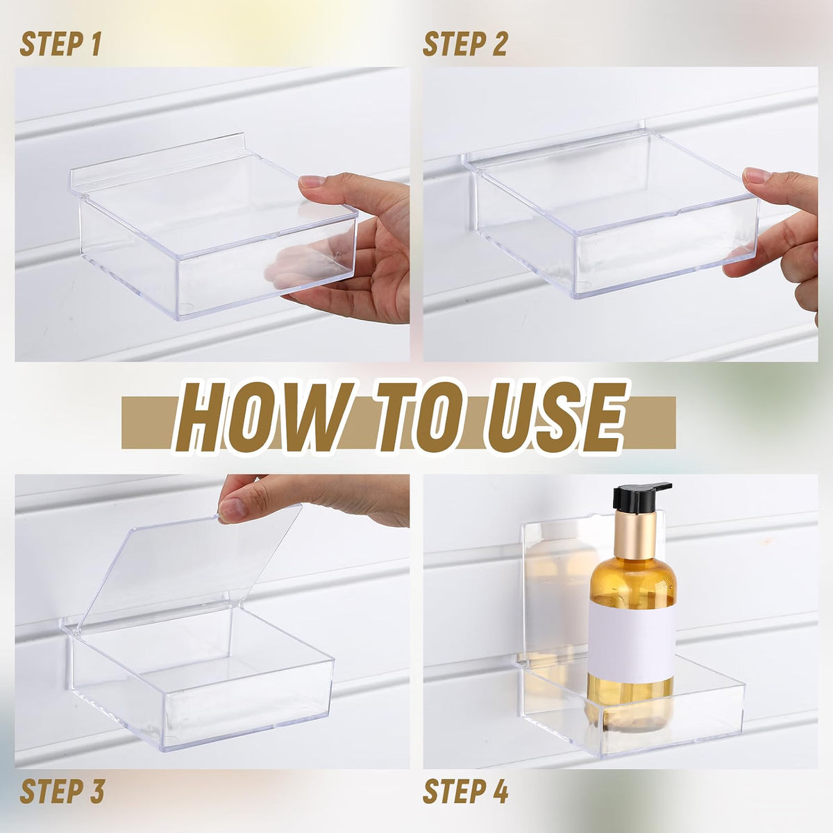 RattanView Clear Slatwall Storage Bins with Lids, 4-Pack Transparent Plastic Wall-Mount Storage Containers for Screws, Jewelry, Crafts & Small Parts