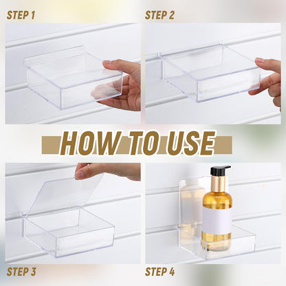 RattanView Clear Slatwall Storage Bins with Lids, 4-Pack Transparent Plastic Wall-Mount Storage Containers for Screws, Jewelry, Crafts & Small Parts