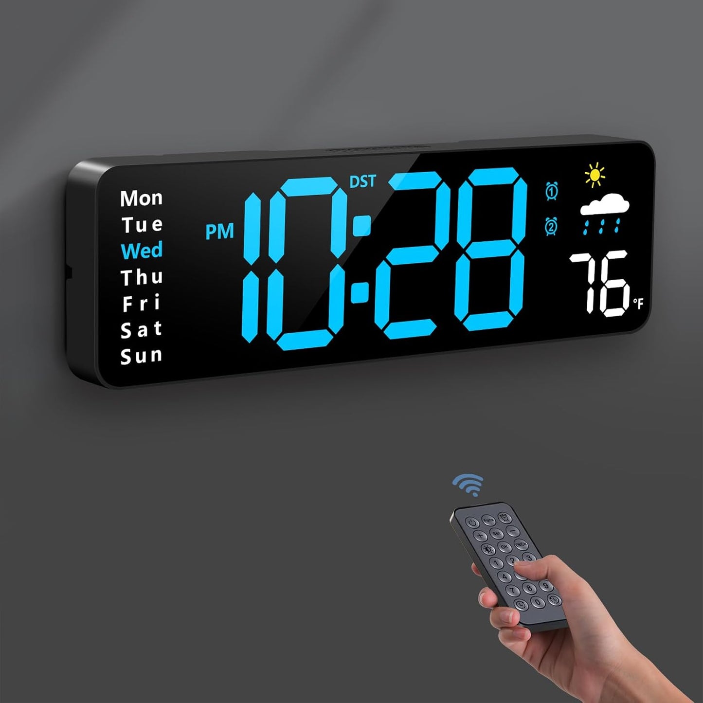 Digital Wall Clock with Large LED Display and Remote Control