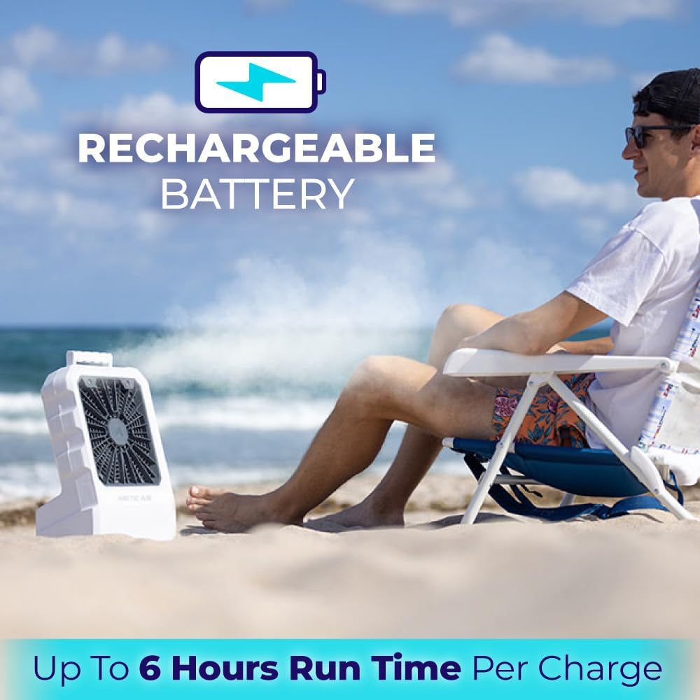 Arctic Air Outdoor Evaporative Cooler, Portable & Ultra-Quiet Air Cooler with 4 Fan Speeds, USB Rechargeable, 6-Hour Battery Life, Great for the Beach, Pool, Deck, Garden & More,White