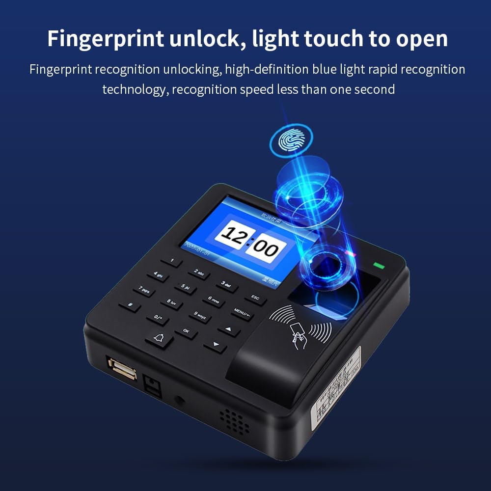 Access Control Time Attendance Machine Fingerprint Recognition/Password/Card Time Clock Employee Check-in Recorder with 10PCS Thick Card