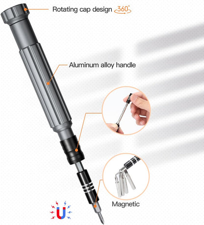 HyperionFlo Essentials 150-in-1 Precision Screwdriver Set, 120 Magnetic Bits & 30-Piece Tool Kit for Electronics, Computers, Phones, Watches, Cameras & Laptops, Black/Silver